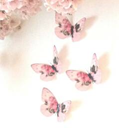 Pink Rose Butterfly Wall Decals Sparkling 3D Nursery Decor - Set Of 4 - thumbnail 1