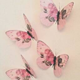 Pink Rose Butterfly Wall Decals Sparkling 3D Nursery Decor - Set Of 4 - thumbnail 3