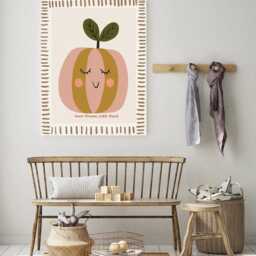 Cute Peach Nursery Print, Baby Art, Fruit Whimsical Animal Kids Room Decor, Art Decor - thumbnail 2