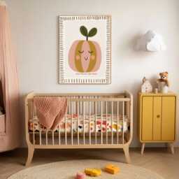 Cute Peach Nursery Print, Baby Art, Fruit Whimsical Animal Kids Room Decor, Art Decor - thumbnail 3
