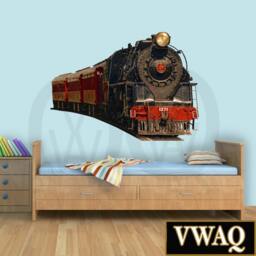 Train Decor - Vintage Decal Locomotive Wall Art Peel & Stick Sticker Reusable Fabric Material Home Vwaq-Pas2 - thumbnail 1