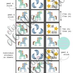 Unicorn Wall Decals Pastel Nursery, Girl's Room Decor - thumbnail 3