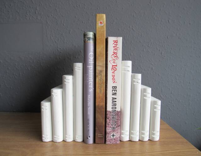 Book Shaped Bookends Concrete Bookshelf Decor Book Holder Heavy, Modern Decorative Unique Bookend Nursery Lovers Gift - image 1