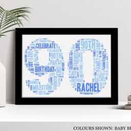 Personalised 90Th Word Art Print, Custom Wall Framed Picture Birthday Gift, For Him, Her, Men, Mum, Dad, Friend Nl - thumbnail 2