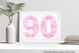 Personalised 90Th Word Art Print, Custom Wall Framed Picture Birthday Gift, For Him, Her, Men, Mum, Dad, Friend Nl - thumbnail 1