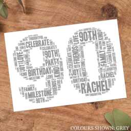 Personalised 90Th Word Art Print, Custom Wall Framed Picture Birthday Gift, For Him, Her, Men, Mum, Dad, Friend Nl - thumbnail 3