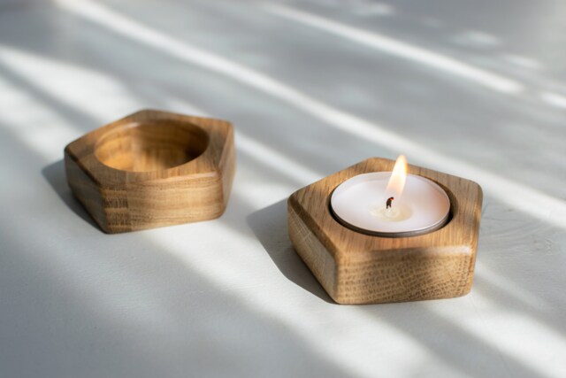 Oak Wood Tealight Holders, Wooden Candle Holder, Small Table Decoration, Wedding Candle Gift - image 1