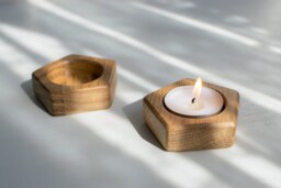 Oak Wood Tealight Holders, Wooden Candle Holder, Small Table Decoration, Wedding Candle Gift - thumbnail 1