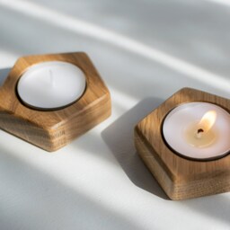 Oak Wood Tealight Holders, Wooden Candle Holder, Small Table Decoration, Wedding Candle Gift - thumbnail 3
