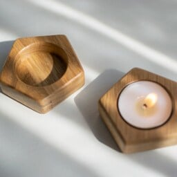 Oak Wood Tealight Holders, Wooden Candle Holder, Small Table Decoration, Wedding Candle Gift - thumbnail 2