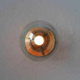 Wall Sconce Lamp, Brass Flush Mount Light, Clear Glass Bubble Globe Shade, Modern Industrial Lighting Fixture, Wire in Or Plug - thumbnail 4