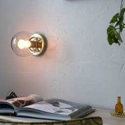 Wall Sconce Lamp, Brass Flush Mount Light, Clear Glass Bubble Globe Shade, Modern Industrial Lighting Fixture, Wire in Or Plug - thumbnail 3