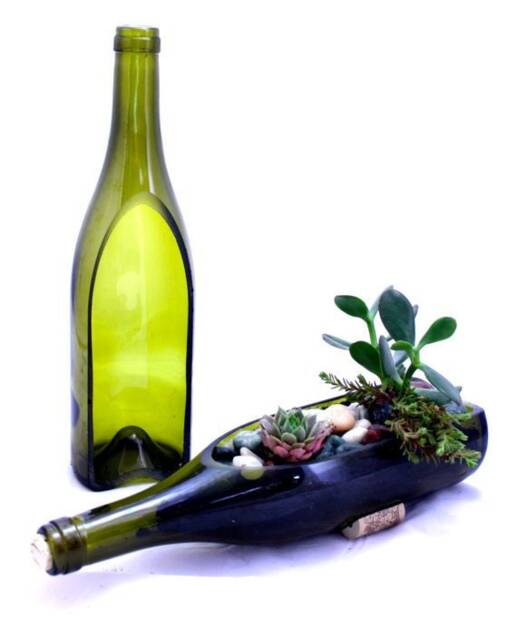 Succulent Planter - Upcycled Wine Bottle Diamond Cut Glass Pot - Snack Dish - image 1