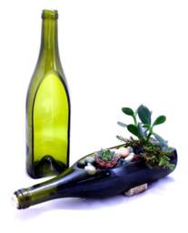 Succulent Planter - Upcycled Wine Bottle Diamond Cut Glass Pot - Snack Dish