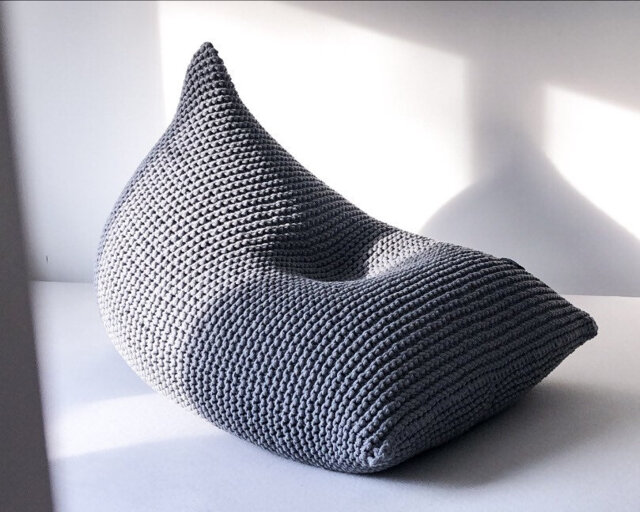 Hand-Knitted Cotton Cord Bean Bag Chair Adult Lounger Pouffe - image 1