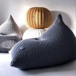 Hand-Knitted Cotton Cord Bean Bag Chair Adult Lounger Pouffe - thumbnail 2