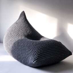 Hand-Knitted Cotton Cord Bean Bag Chair Adult Lounger Pouffe - thumbnail 3