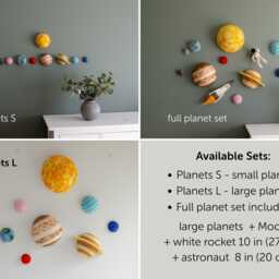 Felt Solar System Wall Hanging Montessori Space Nursery Decor Handmade Planets For Baby Room Outer Art Kids - thumbnail 4