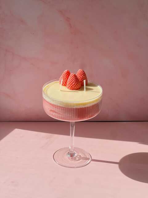 strawberry Daiquiri Cocktail Candle Eco Soy Wax, Reusable Glass - image 1