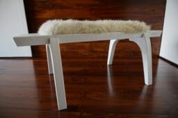 Minimalist White Oak Bench Cream Norwegian Sheepskin Upholstery