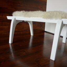 Minimalist White Oak Bench Cream Norwegian Sheepskin Upholstery - thumbnail 2