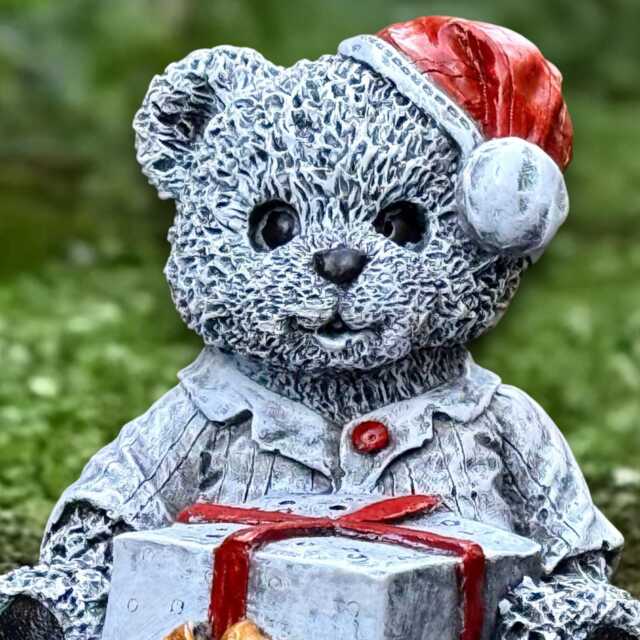Fantasy Teddy Bear Statue Concrete Gift Sculpture Sitting With Red Ornament Wildlife Decoration Handmade Figurine - image 1