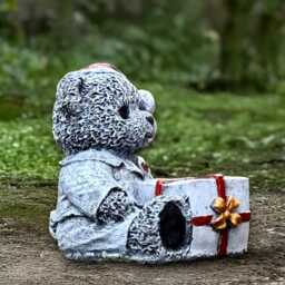 Fantasy Teddy Bear Statue Concrete Gift Sculpture Sitting With Red Ornament Wildlife Decoration Handmade Figurine - thumbnail 3