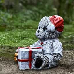 Fantasy Teddy Bear Statue Concrete Gift Sculpture Sitting With Red Ornament Wildlife Decoration Handmade Figurine - thumbnail 4