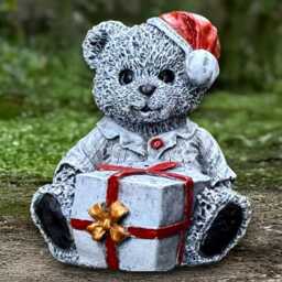Fantasy Teddy Bear Statue Concrete Gift Sculpture Sitting With Red Ornament Wildlife Decoration Handmade Figurine - thumbnail 2