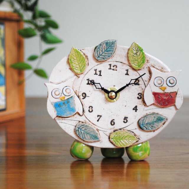 Handmade Ceramic Owl Clock Quirky Mantelpiece Decor - image 1