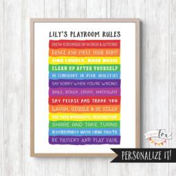 Playroom Rules/Art Decor Kids Wall Childrens Room Sign For Printable - thumbnail 1