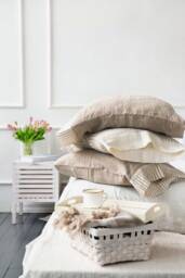 Natural Linen Pillowcase Washed Flax With Contrasting Hem