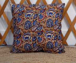 40x40cm Cushion - Handmade in France Blockprint Floral Cotton & Velvet - thumbnail 1