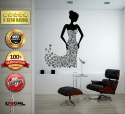 Butterfly Dress Girl Model Bride Beautiful Fashion Natural Nature Design Wall Window Sticker Decal Vinyl Silhouette Decor L1857 - thumbnail 1