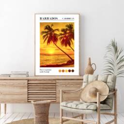 Barbados Print, Evening Travel Poster, Coastal Prints, Sunset Palm Tree Poster - thumbnail 2