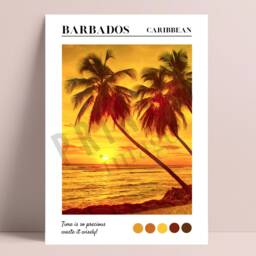 Barbados Print, Evening Travel Poster, Coastal Prints, Sunset Palm Tree Poster - thumbnail 3