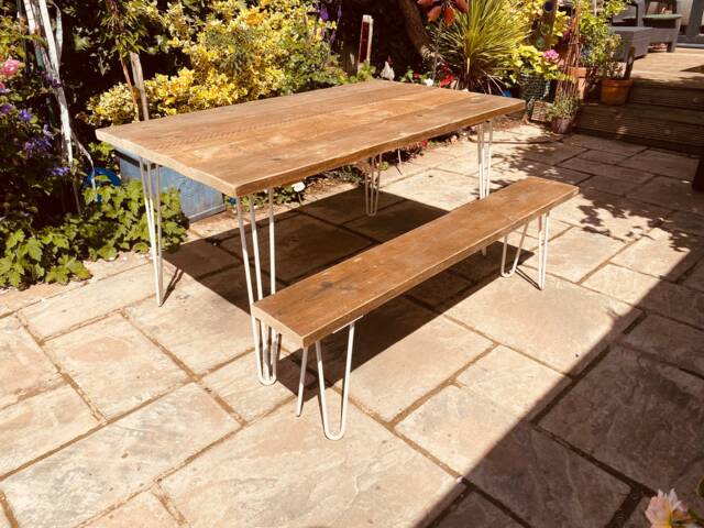 Handmade Exterior Hairpin Dining Table - Custom Sizes & Finishes Rustic Outdoor Furniture Free UK Delivery - image 1
