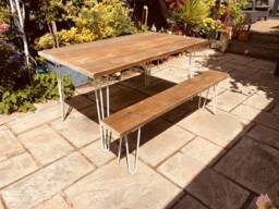 Handmade Exterior Hairpin Dining Table - Custom Sizes & Finishes Rustic Outdoor Furniture Free UK Delivery - thumbnail 1