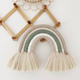 Rainbow Wall Hanging, Olive & Natural Rainbow, Playroom Room Decor, Baby Shower Gift, Neutral Rainbow Macrame - thumbnail 3