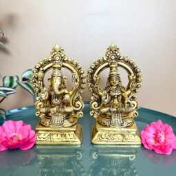 Brass Lakshmi & Ganesha Idols 14cm Ganesh Laxmi Statues For Diwali Pooja Murti Set Home Temple Decor Housewarming Gifts - thumbnail 2