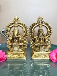 Brass Lakshmi & Ganesha Idols 14cm Ganesh Laxmi Statues For Diwali Pooja Murti Set Home Temple Decor Housewarming Gifts