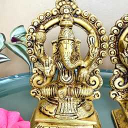 Brass Lakshmi & Ganesha Idols 14cm Ganesh Laxmi Statues For Diwali Pooja Murti Set Home Temple Decor Housewarming Gifts - thumbnail 4