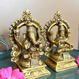Brass Lakshmi & Ganesha Idols 14cm Ganesh Laxmi Statues For Diwali Pooja Murti Set Home Temple Decor Housewarming Gifts - thumbnail 3
