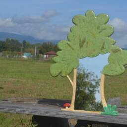 Tree Shaped Mirror W. Red Mushroom, Large Paper-Mache Mirror, Decorative Wall Bohemian Furniture, Nature Inspired, Green Mirror - thumbnail 2