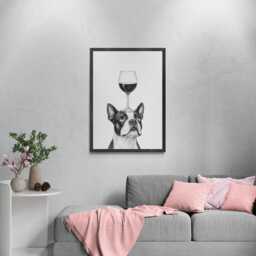 Boston Terrier Dog Art Print, Funny & Wine Drawing, Lover Wall Decor, Lovers Gifts - thumbnail 3