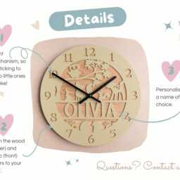 Personalised Woodland Wall Clock, Nature Theme Kids Room Forest Nursery Decor, Custom Child's Bedroom Children's Art - thumbnail 3