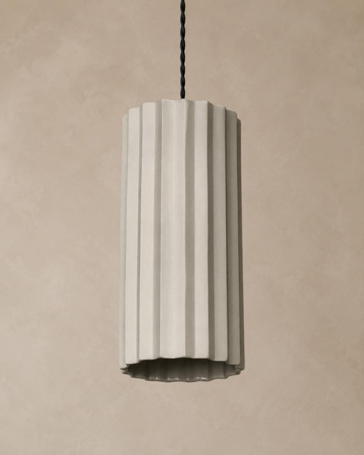 xl Syracuse - Ceramic Pendant Ceiling Light Handmade Minimalist Pillar Hanging Fixture in Bone White - image 1