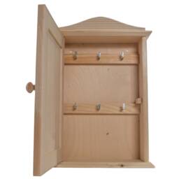 Wooden Key Cabinet - 6 Hooks Wall Mounted Box Key's Rack Hanging Holder Cupboard Organiser Paintable Decorative Wood - thumbnail 3