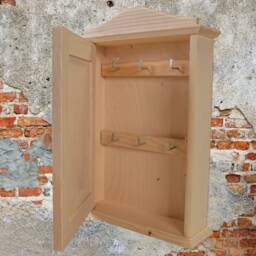 Wooden Key Cabinet - 6 Hooks Wall Mounted Box Key's Rack Hanging Holder Cupboard Organiser Paintable Decorative Wood - thumbnail 1