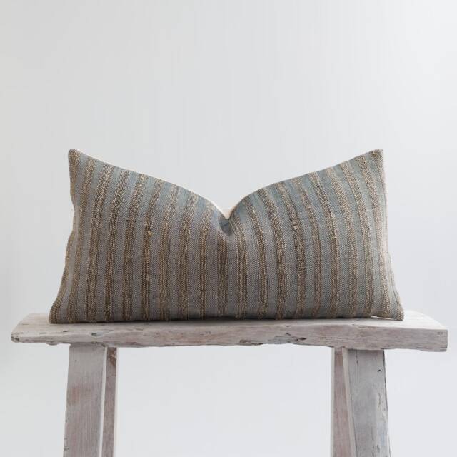 Rustic Bronze Striped Lumbar Pillow Cover, Bamboo Reverse - image 1